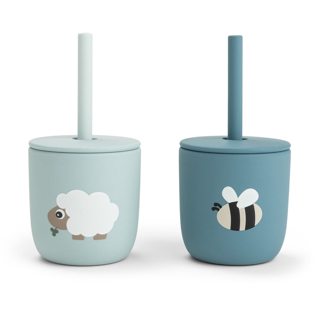 DonebyDeer Tiny Farm Blue Silicone Sugerørskop 2-Pack