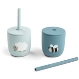 DonebyDeer Tiny Farm Blue Silicone Sugerørskop 2-Pack