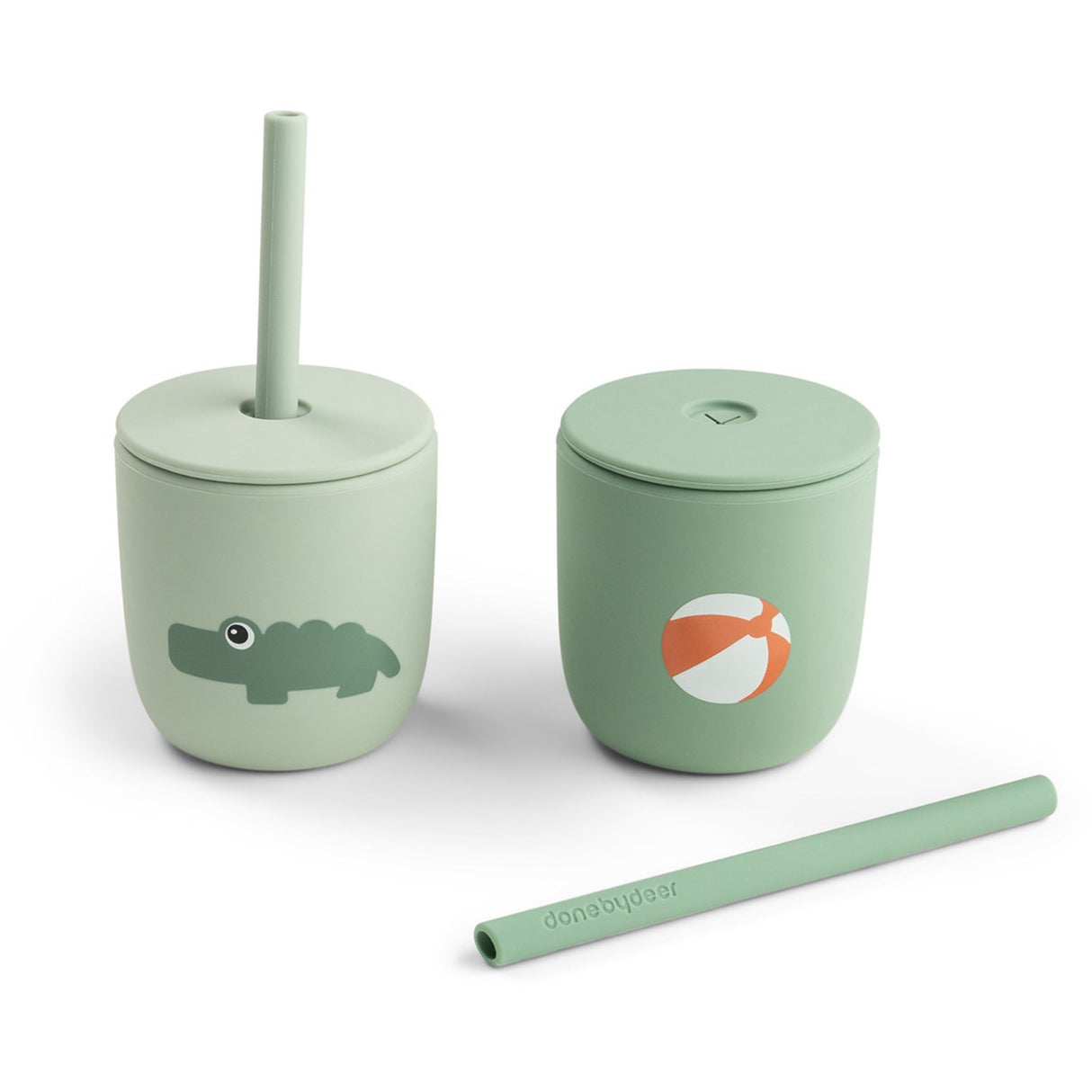 DonebyDeer Playground Green Silicone Sugerørskop 2-Pack