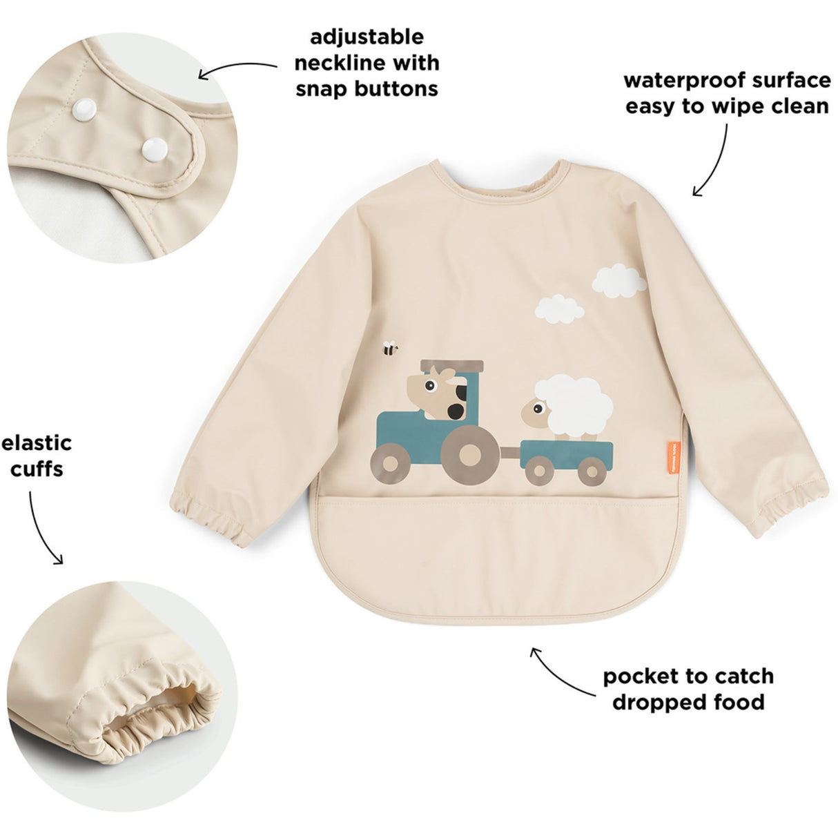 DonebyDeer Tiny Farm Sand Bib With Sleeves Og Lomme