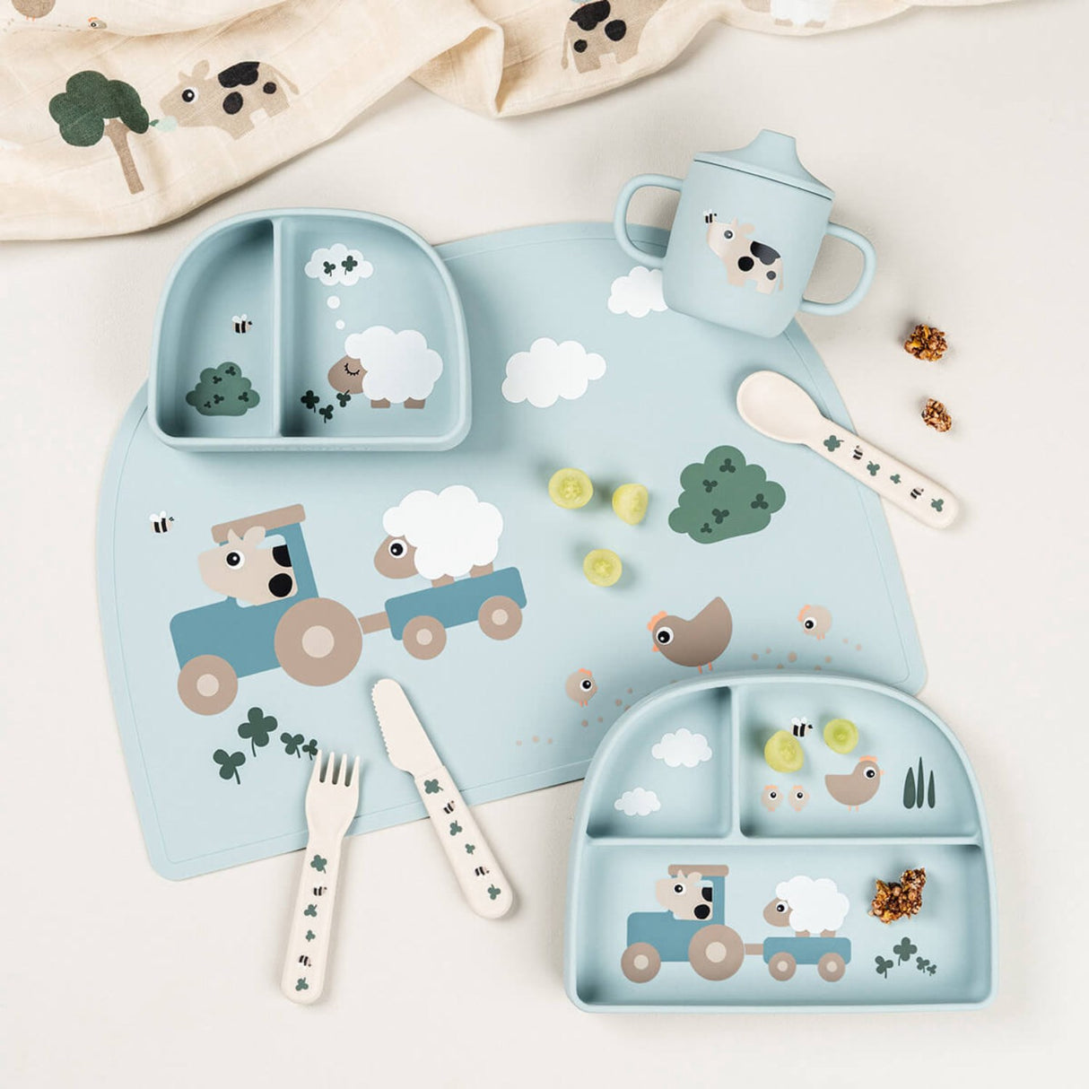 DonebyDeer Tiny Farm Blue Stick&Stay Inddelt Bowl
