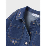 Name It Dark Blue Denim Flower Emb Nmfkara Emb Dnm Jacket 1224-Fr
