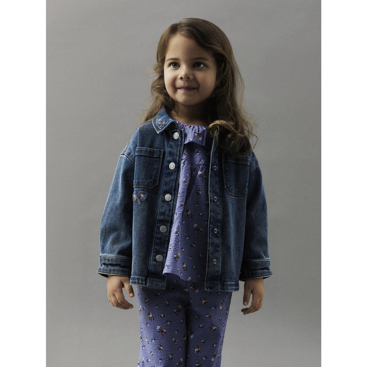 Name It Dark Blue Denim Flower Emb Nmfkara Emb Dnm Jacket 1224-Fr