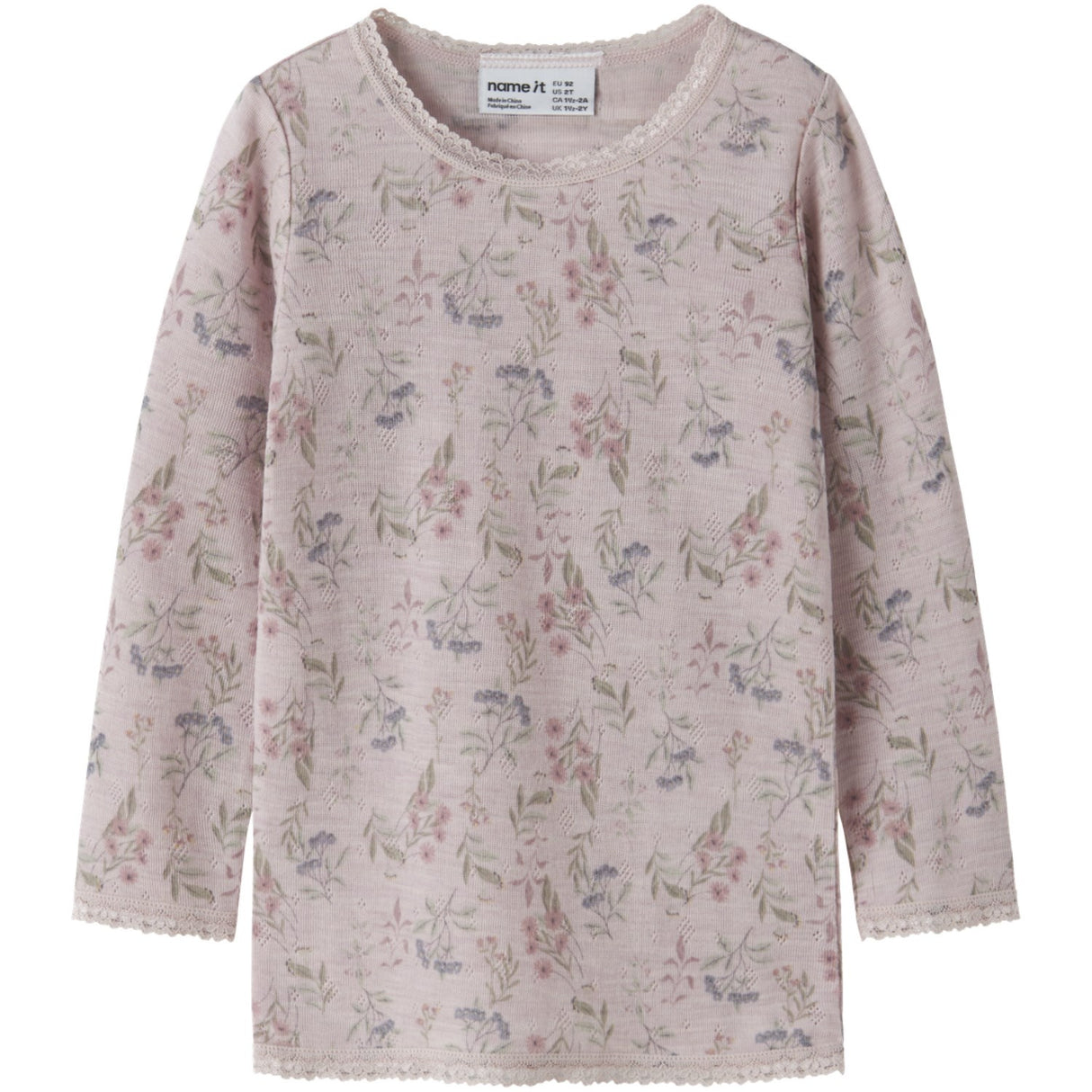 Name It Violet Ice Flowers + Leafs Nmfwang Wool Needle Ls Top Noos
