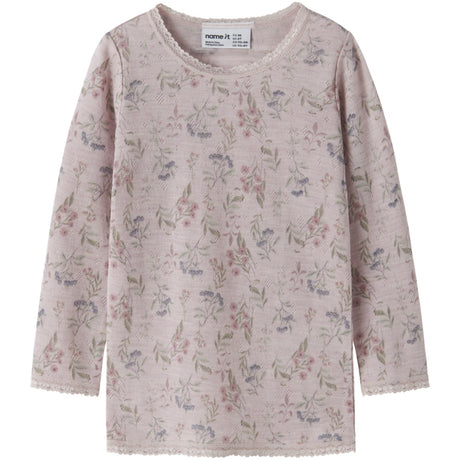 Name It Violet Ice Flowers + Leafs Nmfwang Wool Needle Ls Top Noos