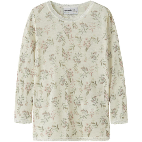 Name It Snow White Flowers + Leafs Nmfwang Wool Needle Ls Top Noos