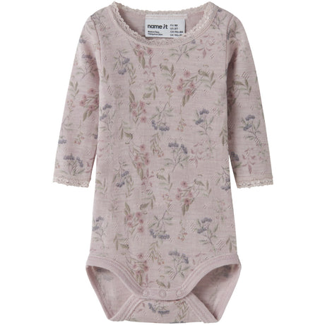 Name It Violet Ice Flowers + Leafs Nbfwang Wool Needle Ls Body Noos