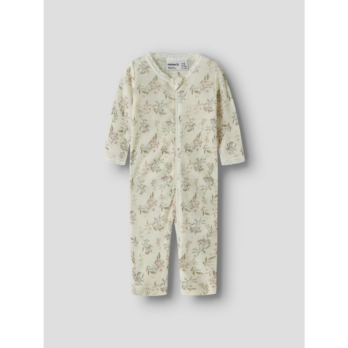 Name It Snow White Flowers + Leafs Nbfwang Wool Needle Nightsuit Noos