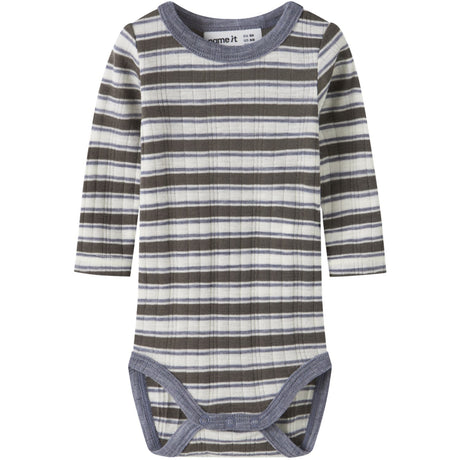 Name It Snow White Morel/Folkstone Gray Nbmwang Wool Needle Ls Body Noos