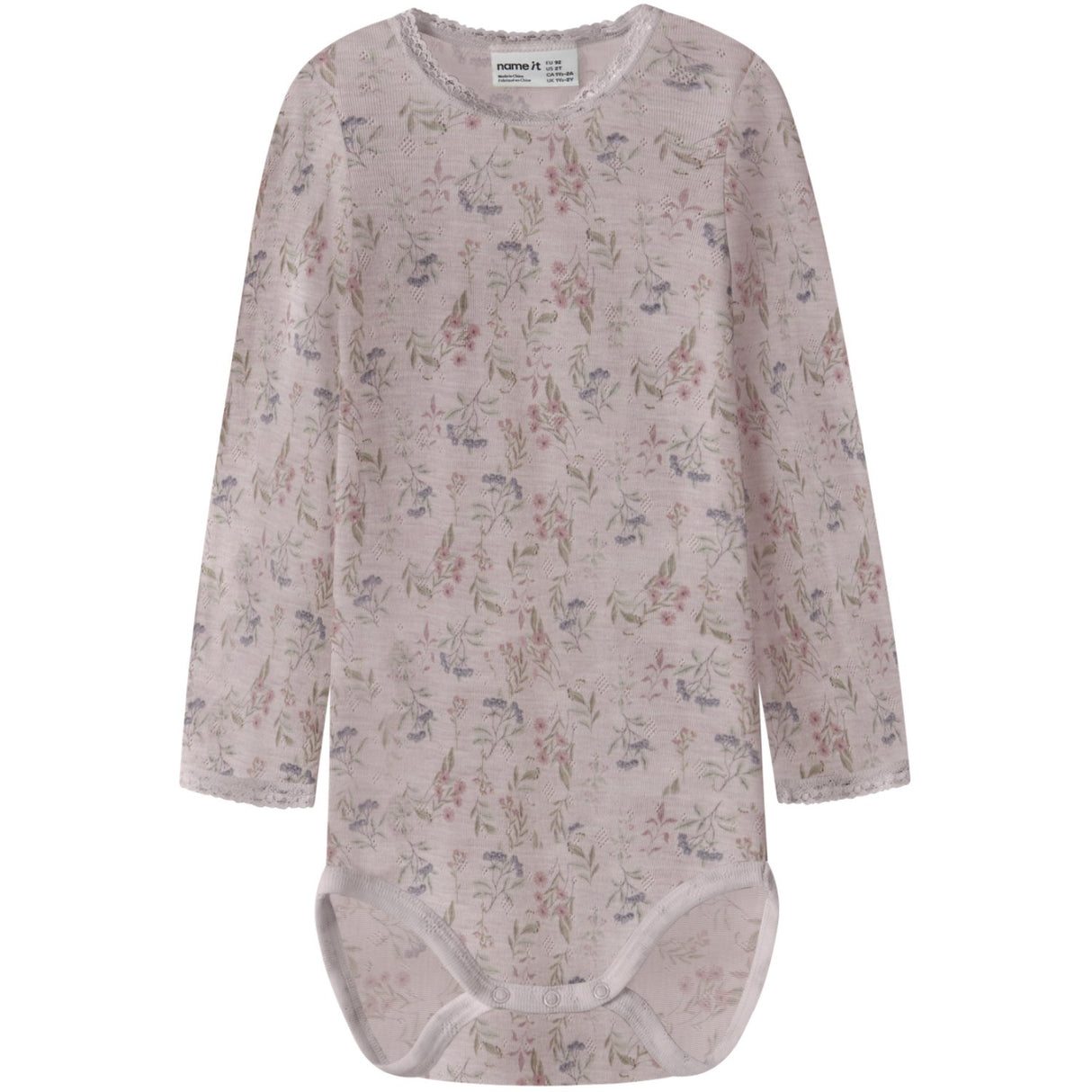Name It Violet Ice Flowers + Leafs Nmfwang Wool Needle Ls Body