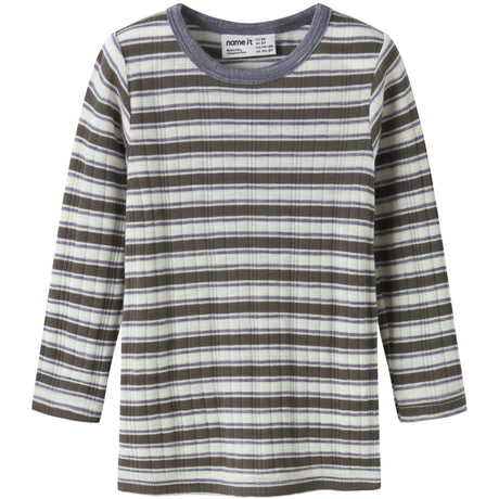 Name It Snow White Morel/Folksotne Gray Nmmwang Wool Needle Ls Top Noos