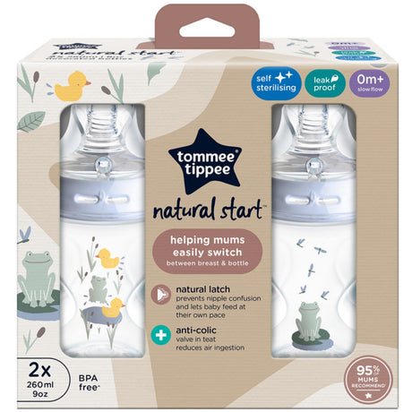Tommee Tippee Natural Start Baby Bottle 2 X 260 Ml - Deco Blue