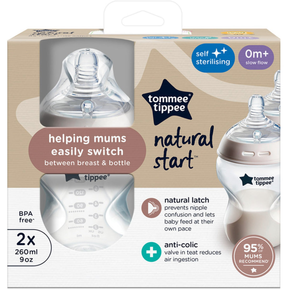 Tommee Tippee Natural Start Baby Bottle 2 X 260 Ml