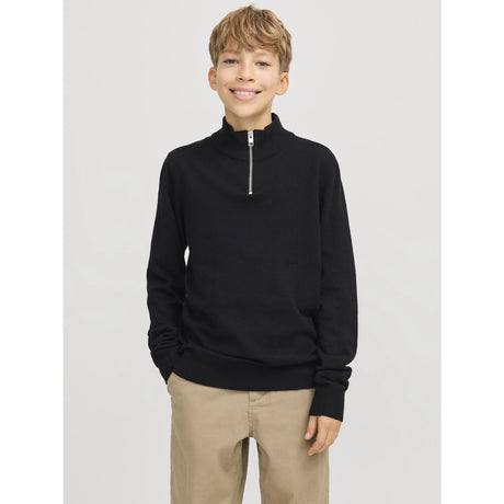 Jack & Jones Junior Black Jjeemil Knit Half Zip Noos Jnr