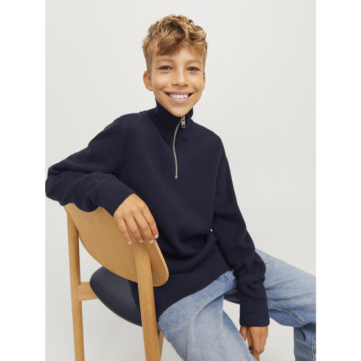 Jack & Jones Junior Night Sky Jprblamilano Stitch Knit Half Zip Jnr