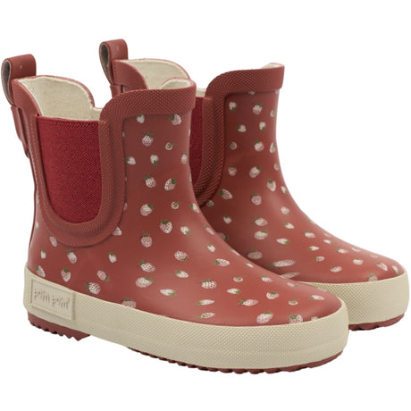 Pom Pom Strawberry Dot Look Rubber Boot Ankle