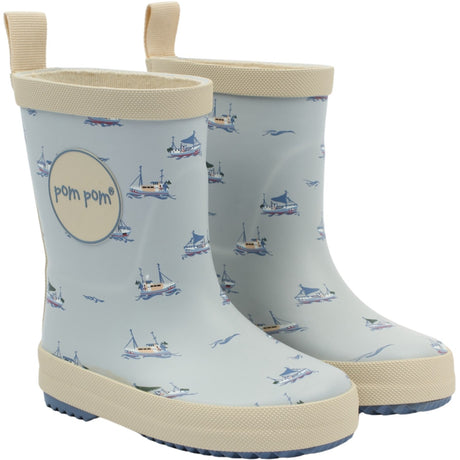 Pom Pom Pearl Blue Boat AOP Bliss Rubber Boot AOP