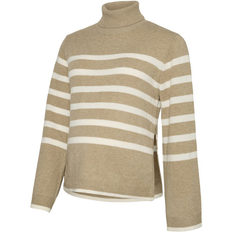 Mama;licious Fossil Birch Mlmimmi Vita Ls Striped Knit Top 2F