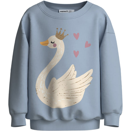 Name It Subdued Blue Swan Princess Nmfvalona Ls Long Rlx Sweat Unb