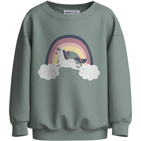 Name It Green Milieu Rainbow Unicorn Nmfvalona Ls Long Rlx Sweat Unb