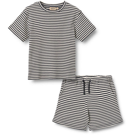Wheat Navy Rib Stripe Set T-shirt S/S & Shorts Fabian