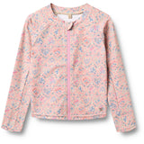 Wheat Pink Heart Flowers Swim T-shirt L/S Zip Ada