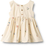 Wheat Ivory Embroidery Flowers Pinafore Wrinkle Sienna Dress