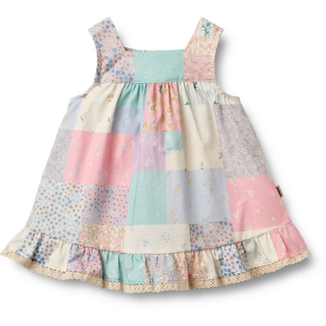 Wheat Patchwork Flowers Dress Ruffle Ayla