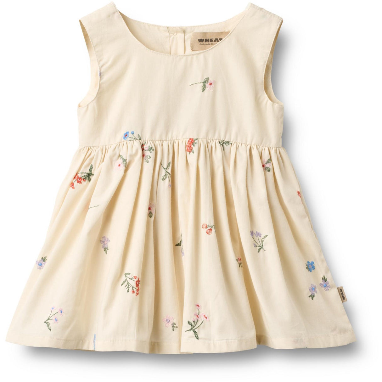 Wheat Ivory Embroidery Flowers Pinafore Wrinkle Sienna Dress