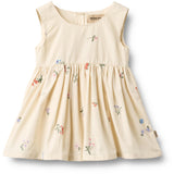 Wheat Ivory Embroidery Flowers Pinafore Wrinkle Sienna Dress