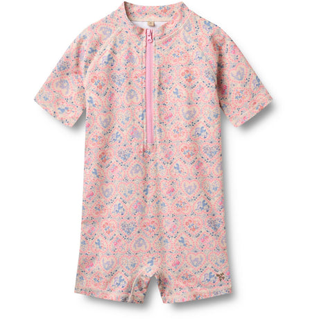 Wheat Pink Heart Flowers Swimsuit S/S Cas