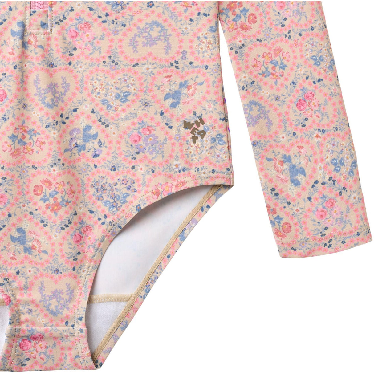 Wheat Pink Heart Flowers Swimsuit L/S Margot