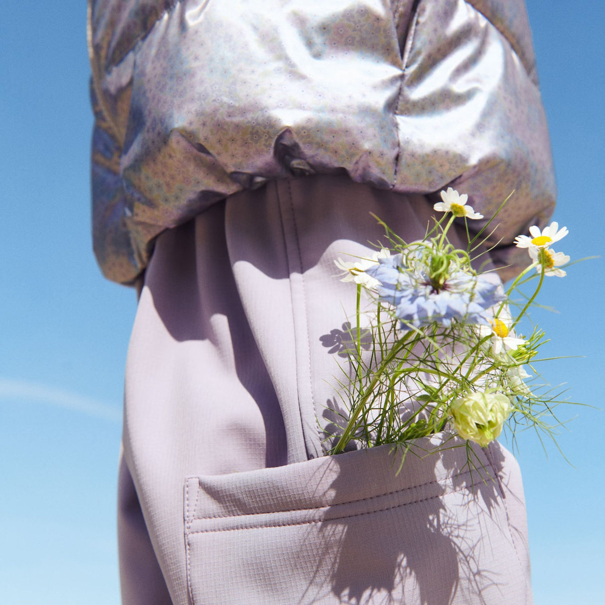 Wheat Silver Sky Flower Lightweight Puffer Jacket Ullu