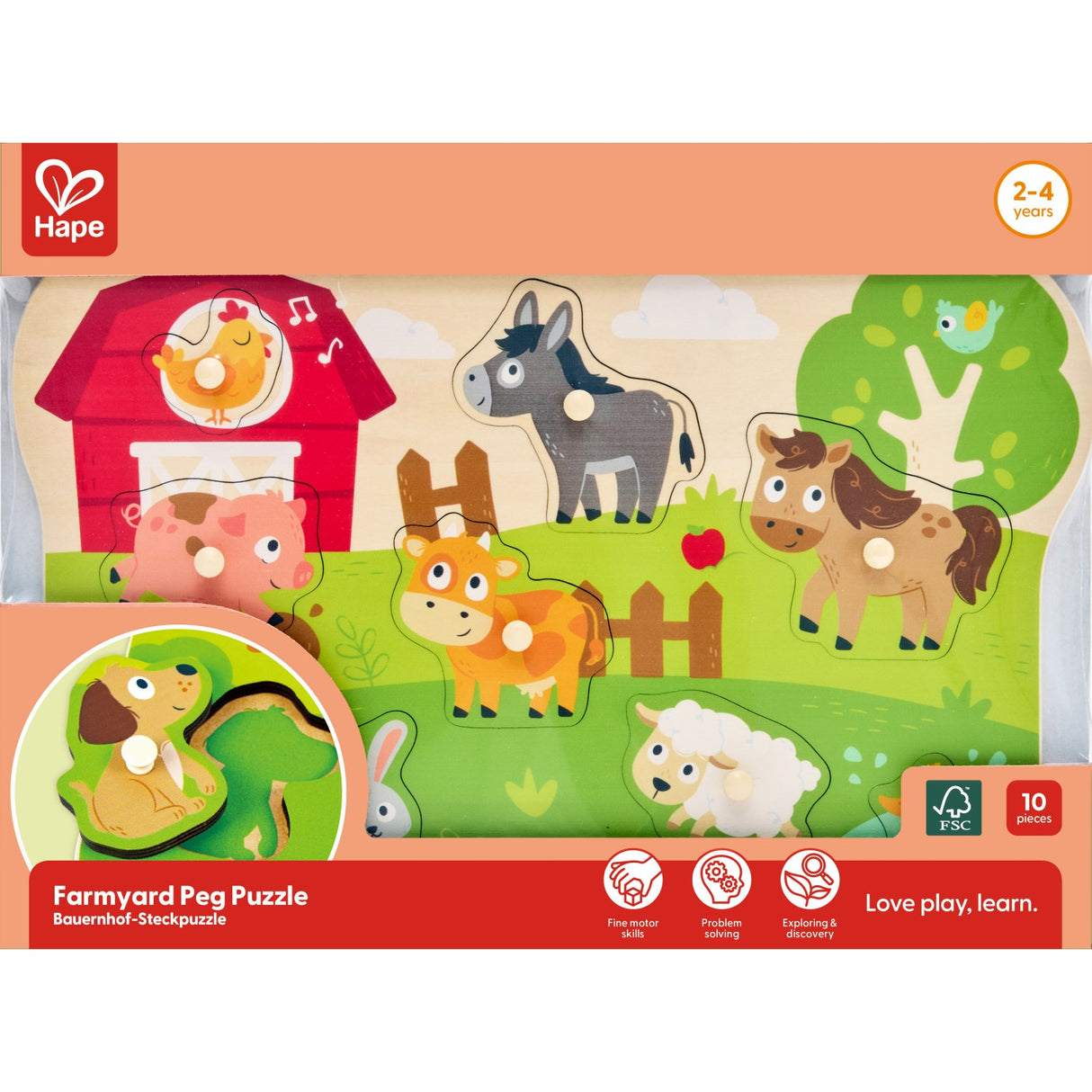 Hape Farm Animals Peg Puzzle