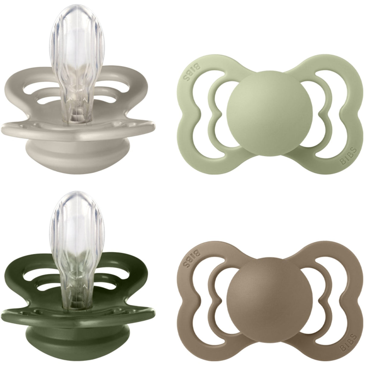 Bibs Sand/Sage/Hunter Green/Dark Oak Pacifier Supreme 4-Pack Silicone