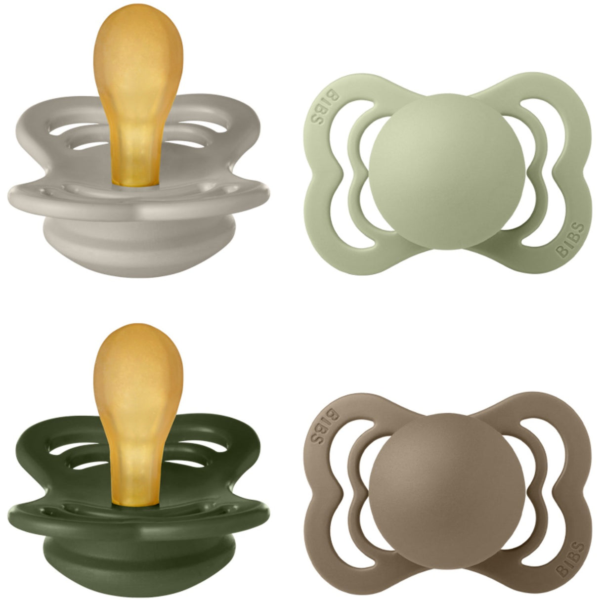 Bibs Sand/Sage/Hunter Green/Dark Oak Pacifier Supreme 4-Pack Latex