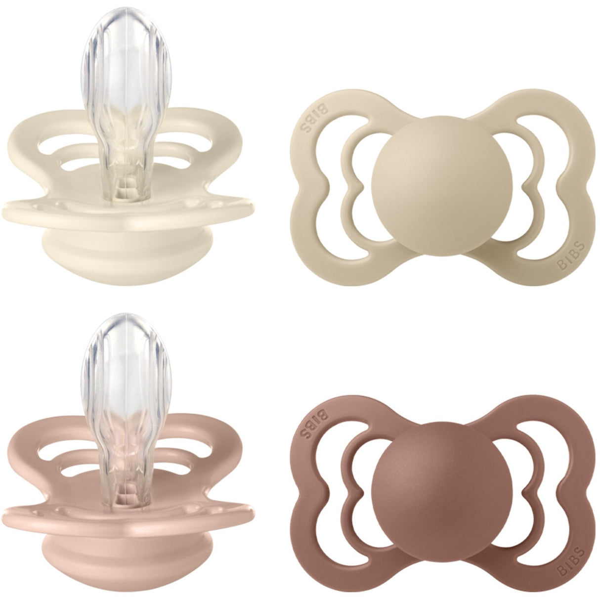 Bibs Ivory/Vanilla/Blush/Woodchuck Pacifier Supreme 4-Pack Silicone
