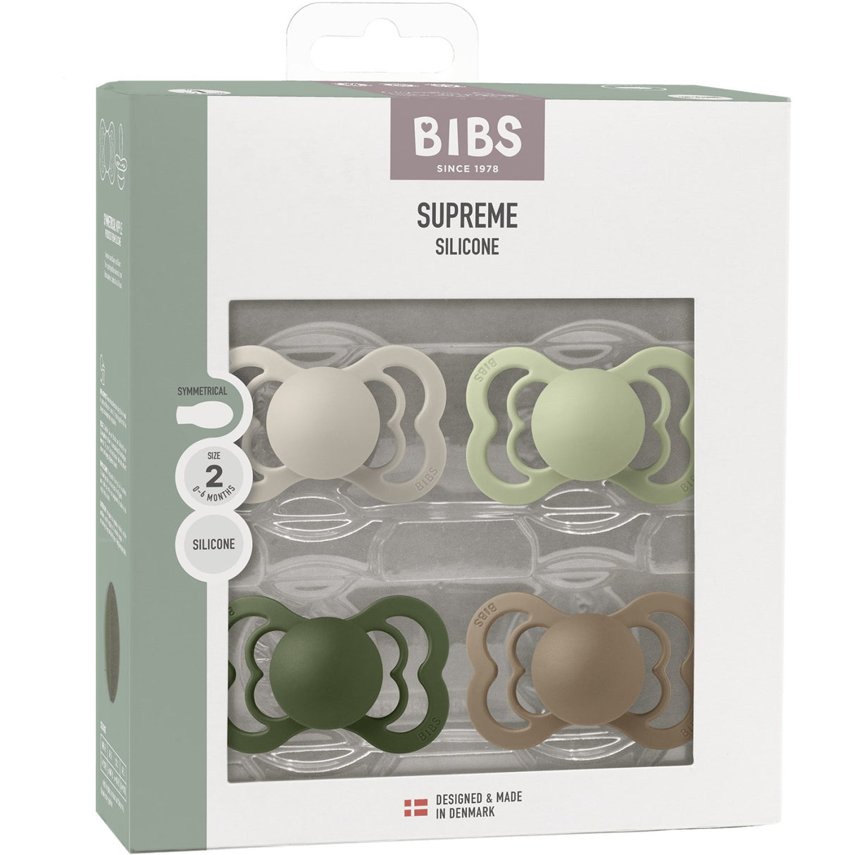 Bibs Sand/Sage/Hunter Green/Dark Oak Pacifier Supreme 4-Pack Silicone