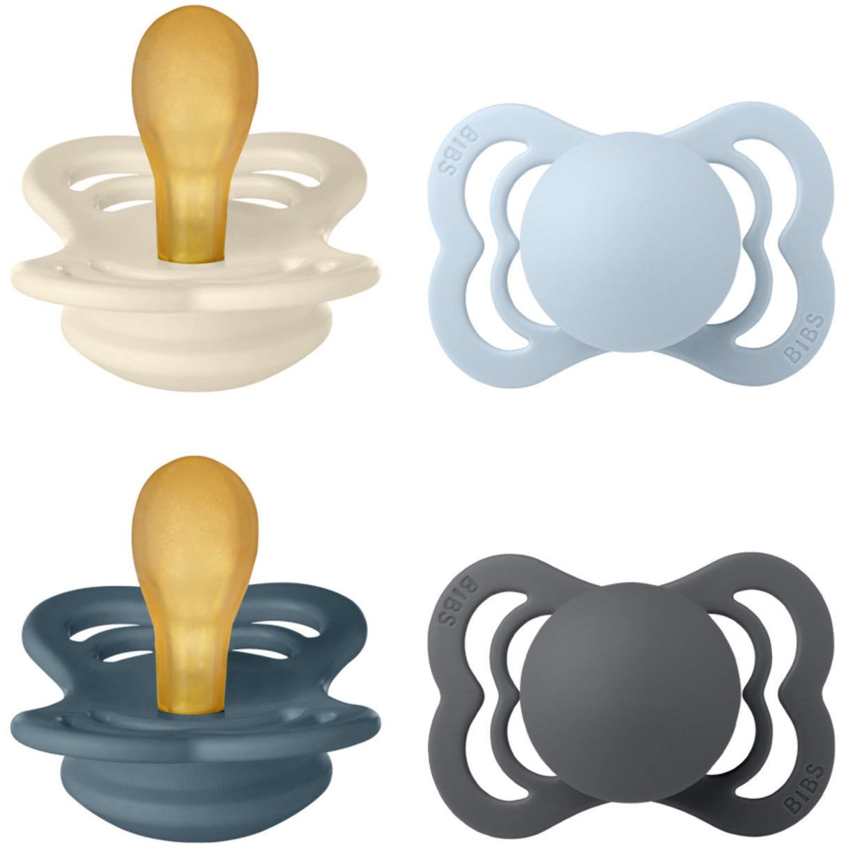 Bibs Ivory/Baby Blue/Petrol/Iron Pacifier Supreme 4-Pack Latex