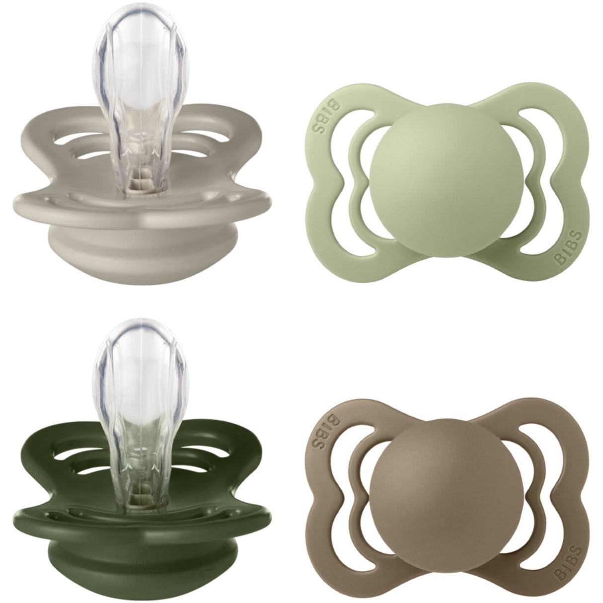 Bibs Sand/Sage/Hunter Green/Dark Oak Pacifier Supreme 4-Pack Silicone