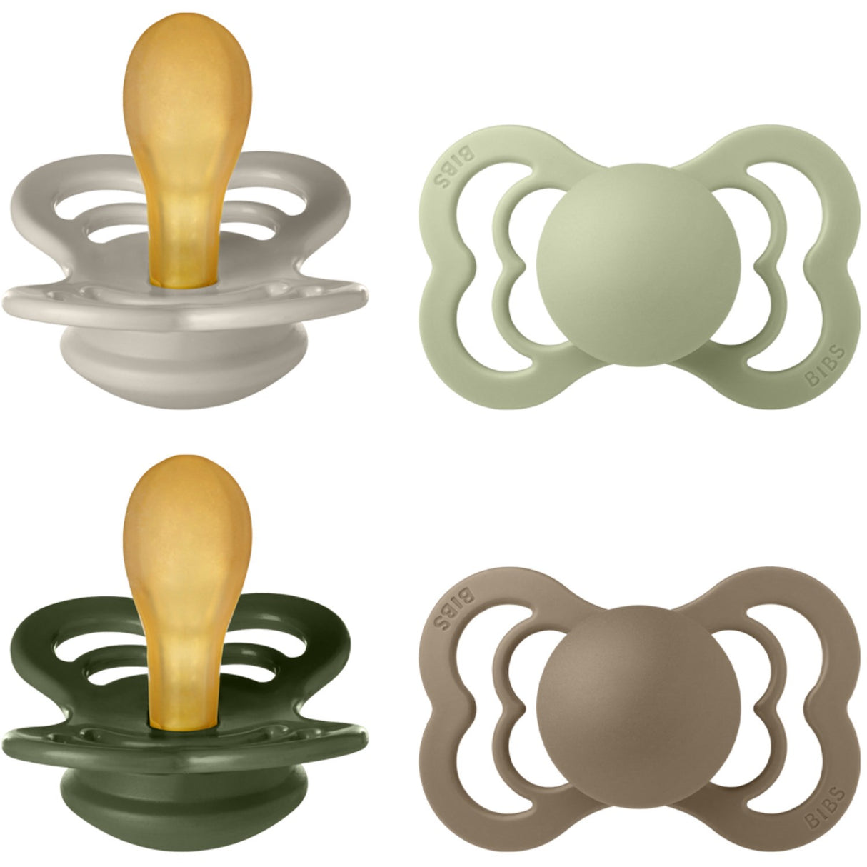 Bibs Sand/Sage/Hunter Green/Dark Oak Pacifier Supreme 4-Pack Latex