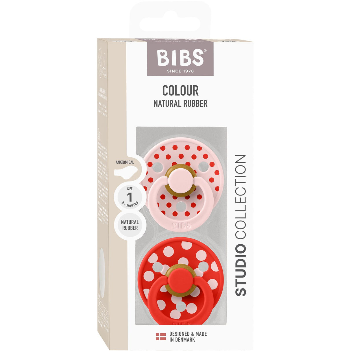 Bibs Blossom/Candy Apple Pacifier Studio Colour 2-Pack Polka Anatomical Latex