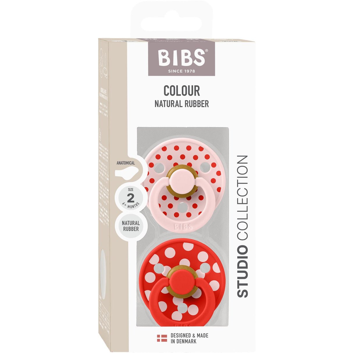 Bibs Blossom/Candy Apple Pacifier Studio Colour 2-Pack Polka Anatomical Latex
