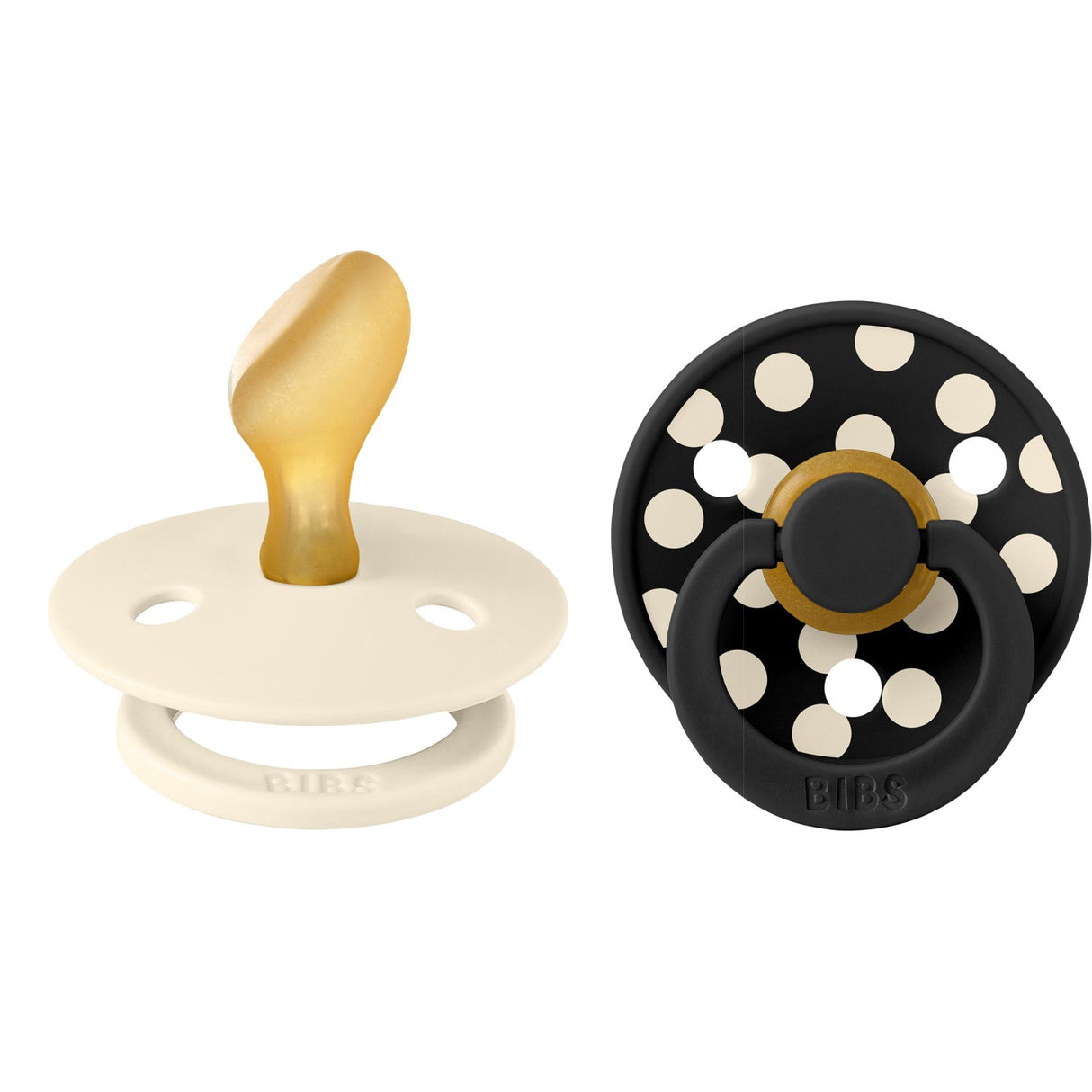 Bibs Ivory/Black Pacifier Studio Colour 2-Pack Polka Anatomical Latex