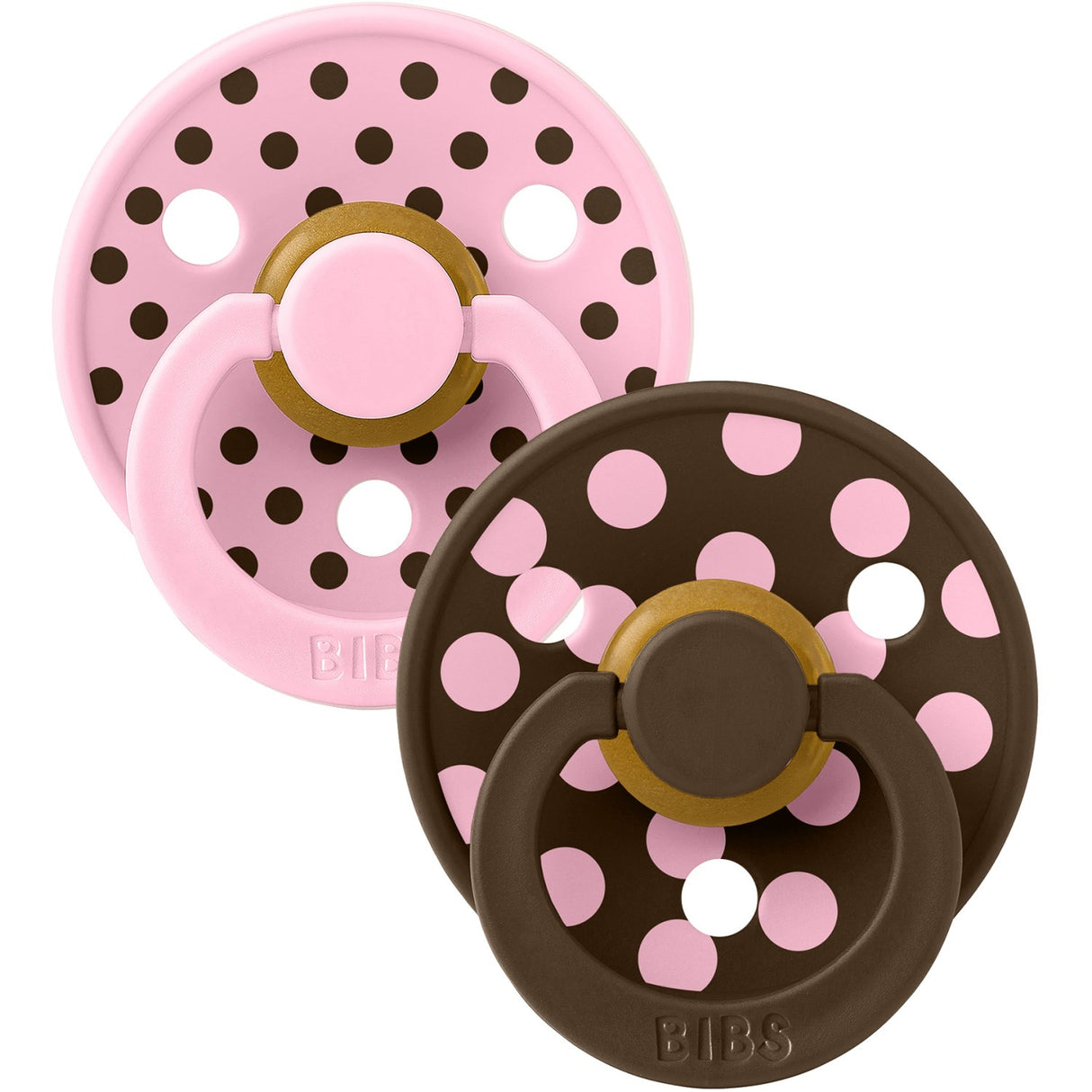 Bibs Baby Pink/Mocha Pacifier Studio Colour 2-Pack Polka Latex