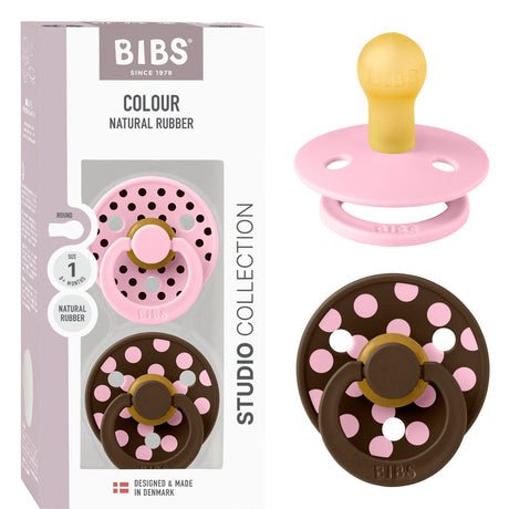 Bibs Baby Pink/Mocha Pacifier Studio Colour 2-Pack Polka Latex
