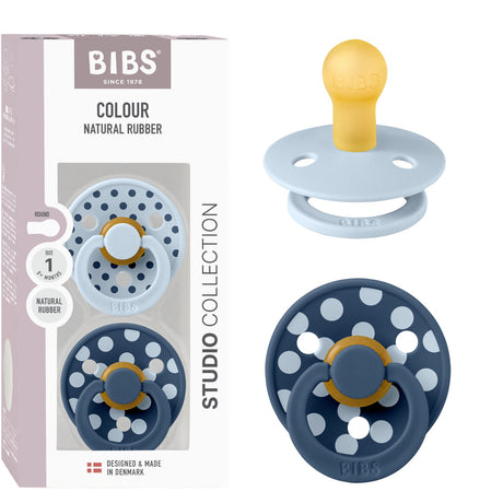 Bibs Baby Blue/Steel Blue Pacifier Studio Colour 2-Pack Polka Latex