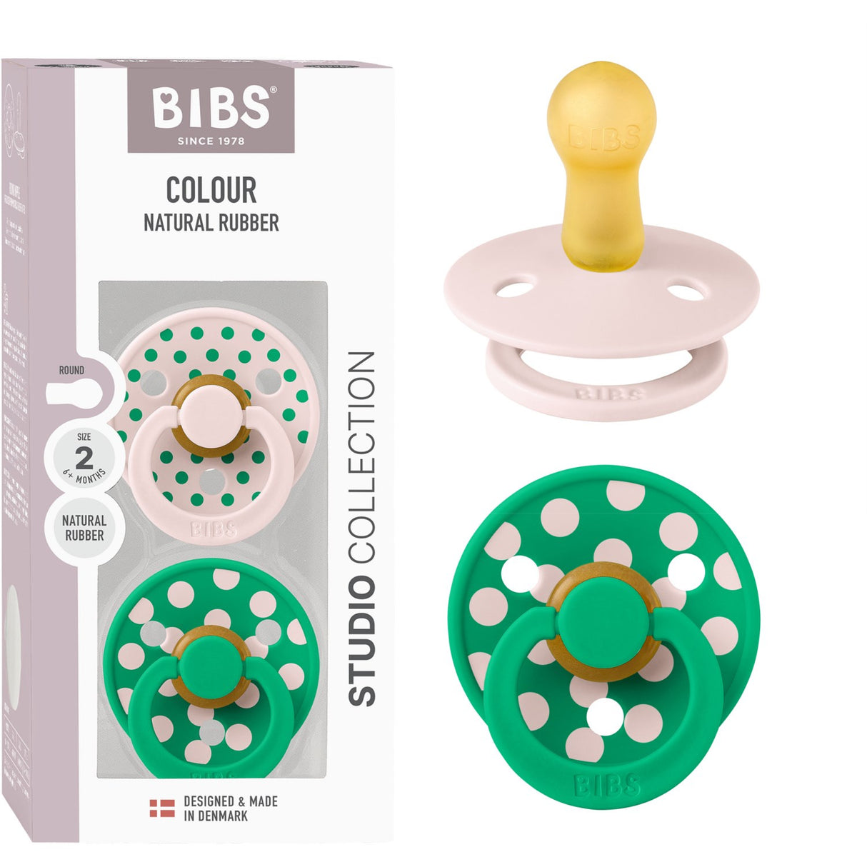 Bibs Petal/Cactus Pacifier Studio Colour 2-Pack Polka Latex