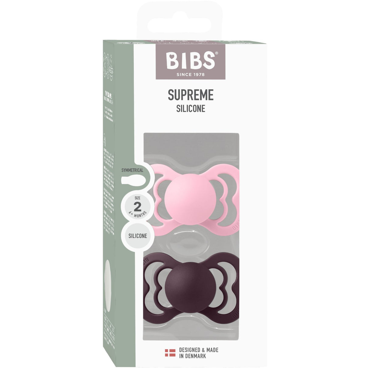Bibs Baby Pink/Plum Pacifier Supreme 2-Pack Silicone