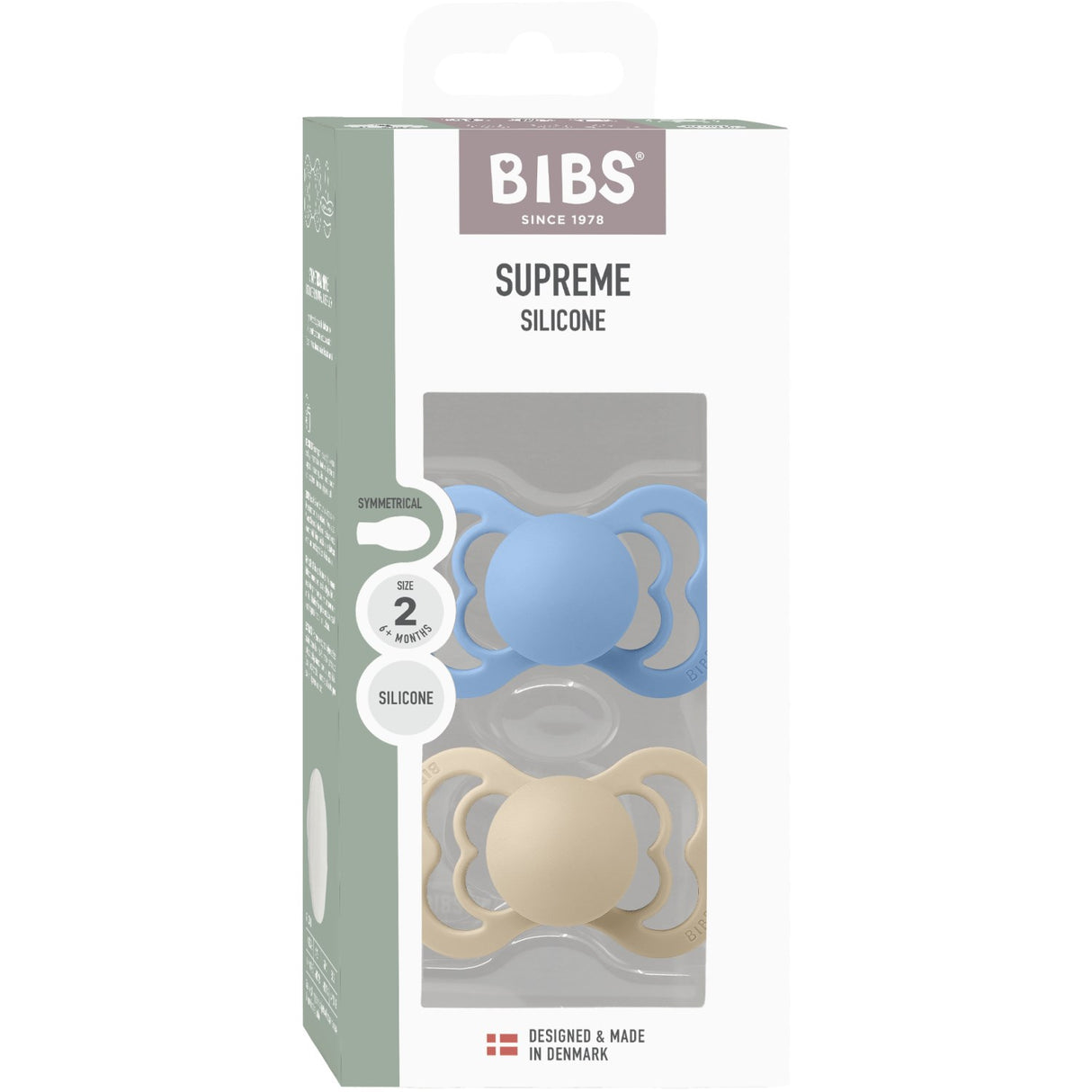 Bibs Vanilla/Sky Blue Pacifier Supreme 2-Pack Silicone